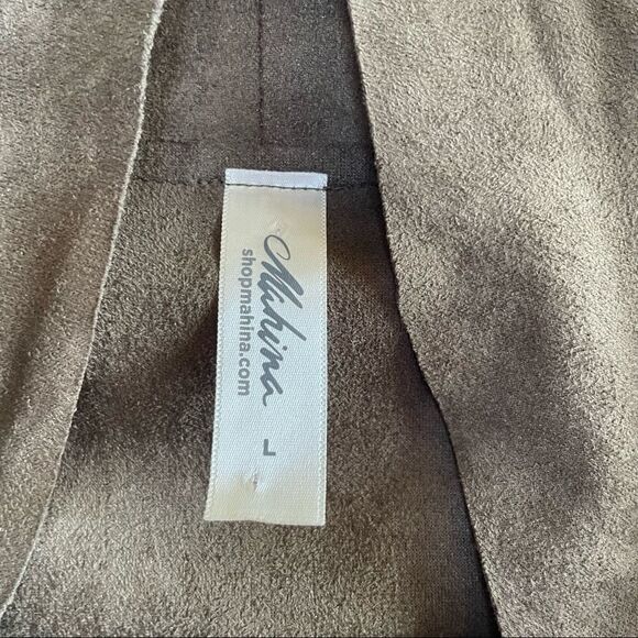 Mahina - Olive Green Micro Faux Suede Jacket - size Large ~ zipped front - Picture 5 of 5